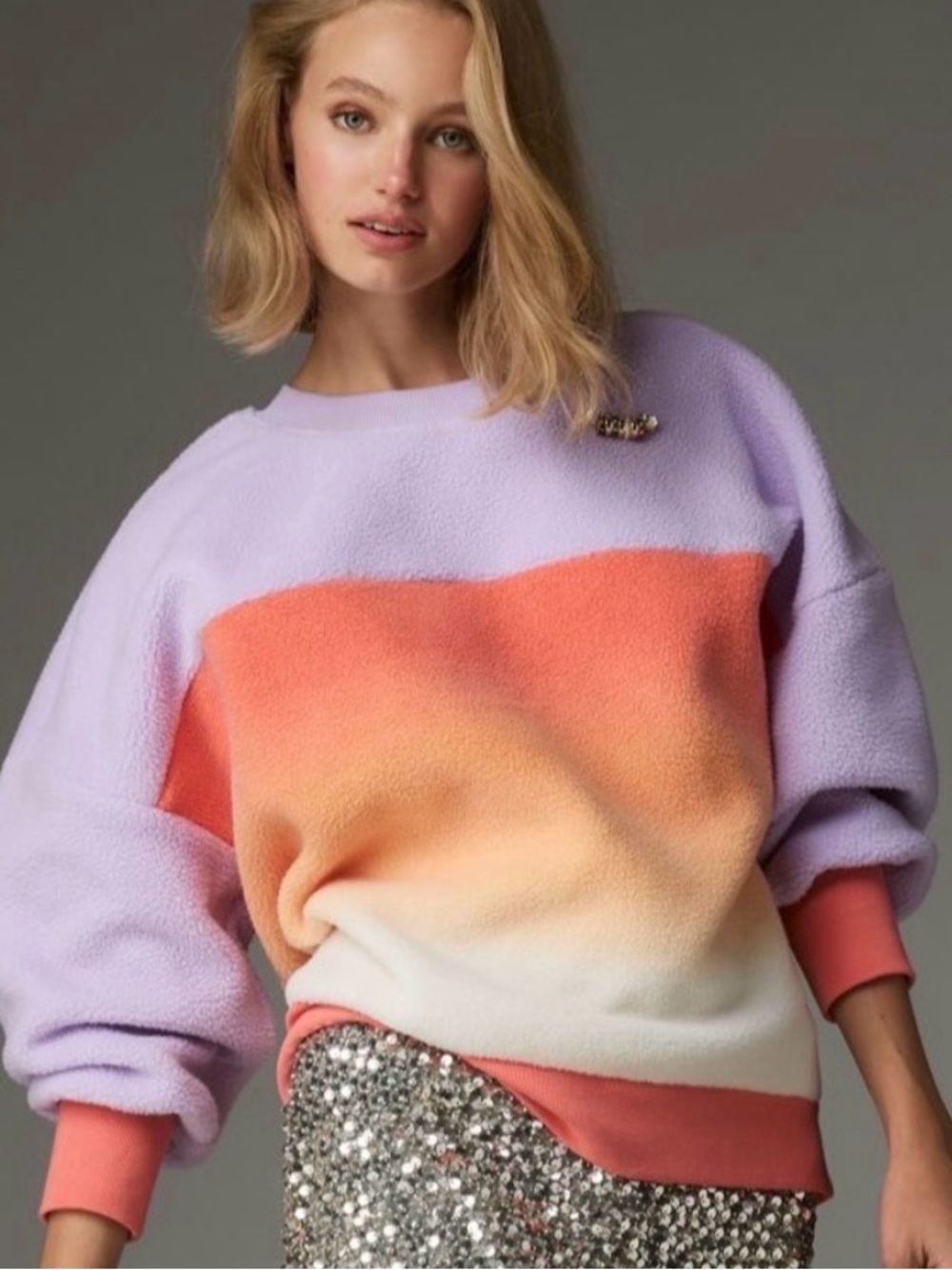 NWT Anthropologie Maeve Sunrise Ombre Long-Sleeve Pullover Sweatshirt Womens XL